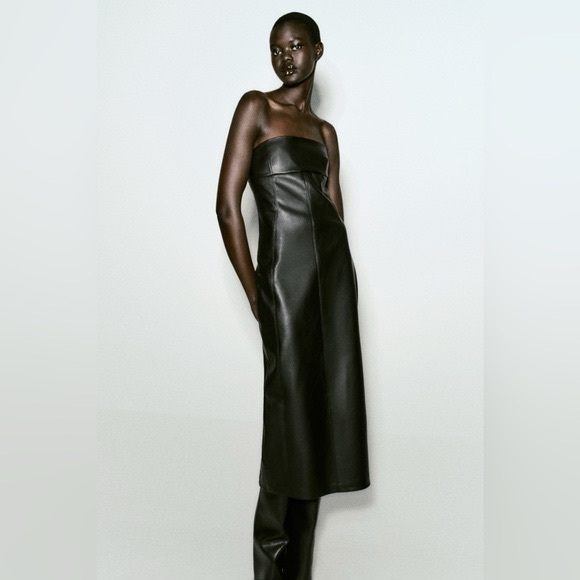 ZARA ~ Strapless Faux Leather Dress - Picture 7 of 12